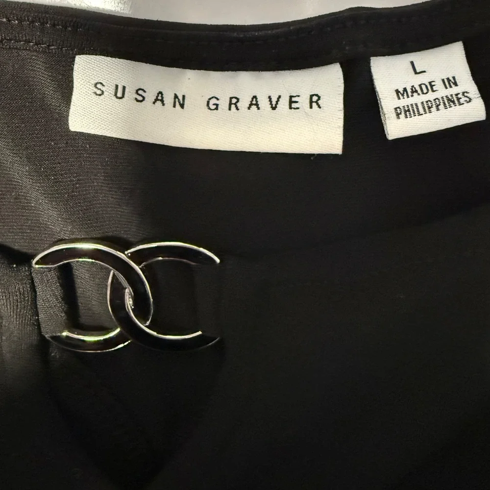 Susan Graver‎ Black Liquid Knit Dress 3/4 A-line Sleeve Keyhole Neck Size L